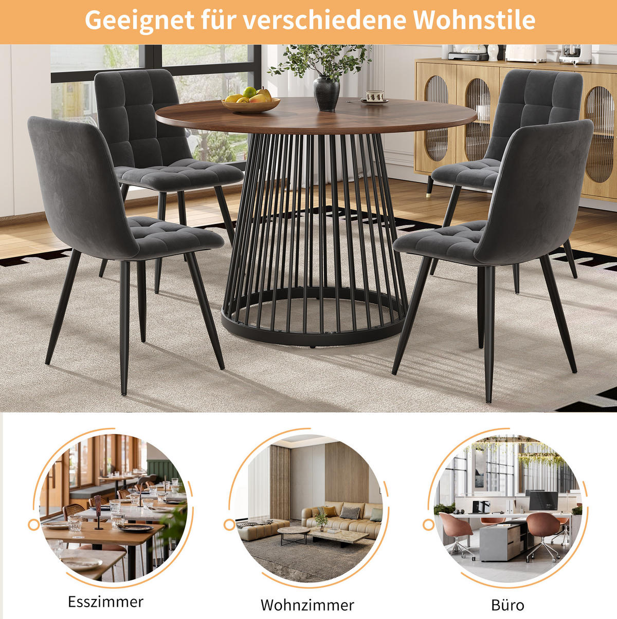 ESSTISCH, MDF Tischplatte & Metallgestell, 80/80/76 cm, Walnuss/Schwarz - Schwarz, Holzwerkstoff (80/80/76cm) - Redom