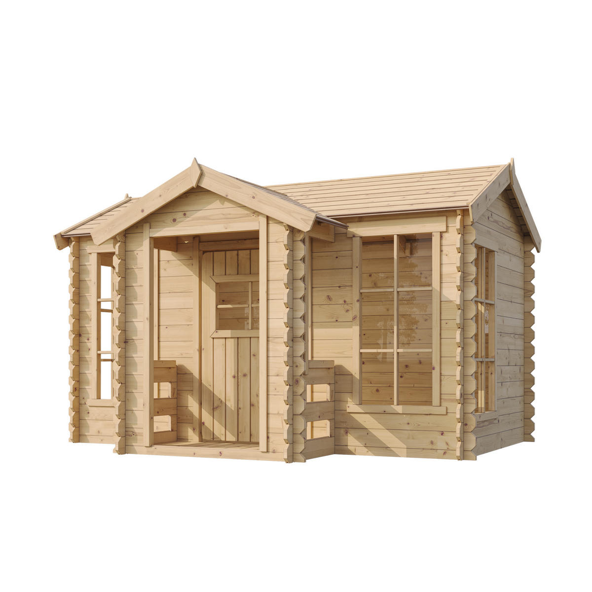 KINDERSPIELHAUS aus Holz - B241xT178xH151 cm/2.63m2 - M520 - Beige, Holz (241/151/187cm) - Timbela