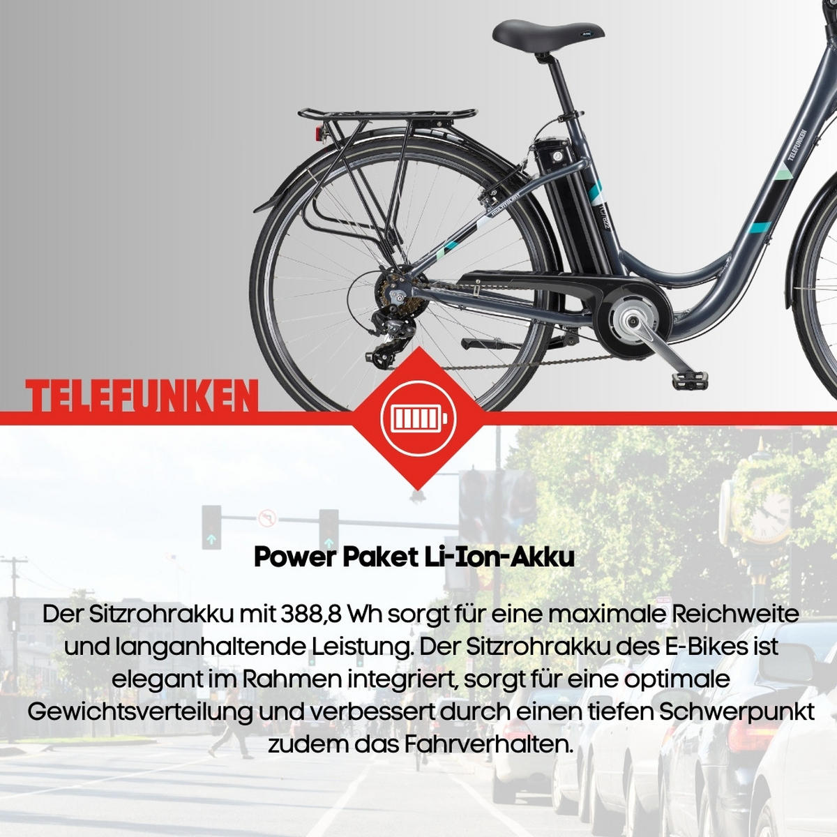 E-BIKE Cityrad Multitalent RC822 Für Damen u. Herren 374,4 Wh Frontmotor 7-Gang-Kettenschaltung 28 Zoll - Anthrazit, Metall (114.5cm) - Telefunken