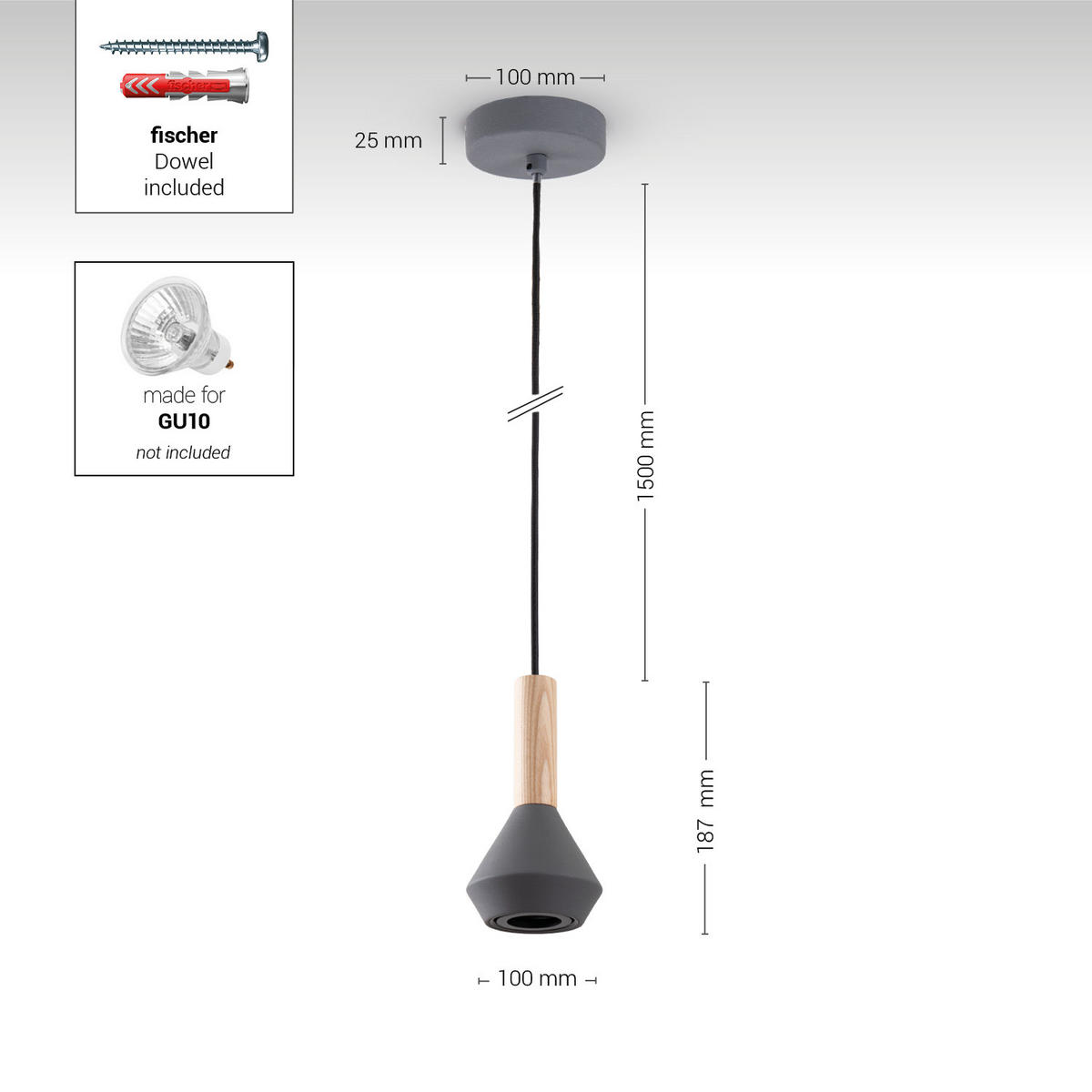 PENDELLEUCHTE Mora S - Grau, Metall (10/10/18.7cm) - Paco Home
