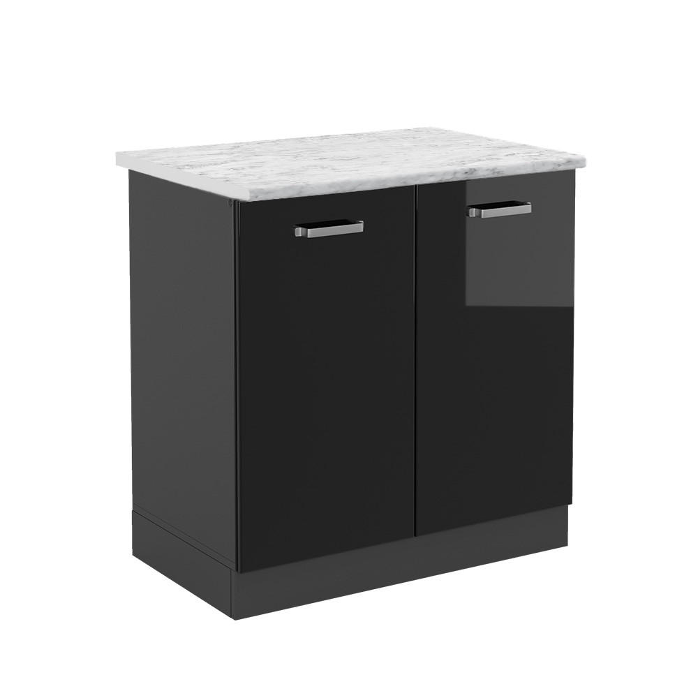 KÜCHENUNTERSCHRANK R-Line Schwarz Hochglanz 80 cm AP Marmor - Schwarz Hochglanz/Anthrazit, Holzwerkstoff (80/81.6/60cm) - Vicco