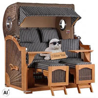 STRANDKORB Düne 2 Sitzer Teak PE Grey - Schwarz/Braun, Holz/Metall (125/170/80cm) - Mr. Deko