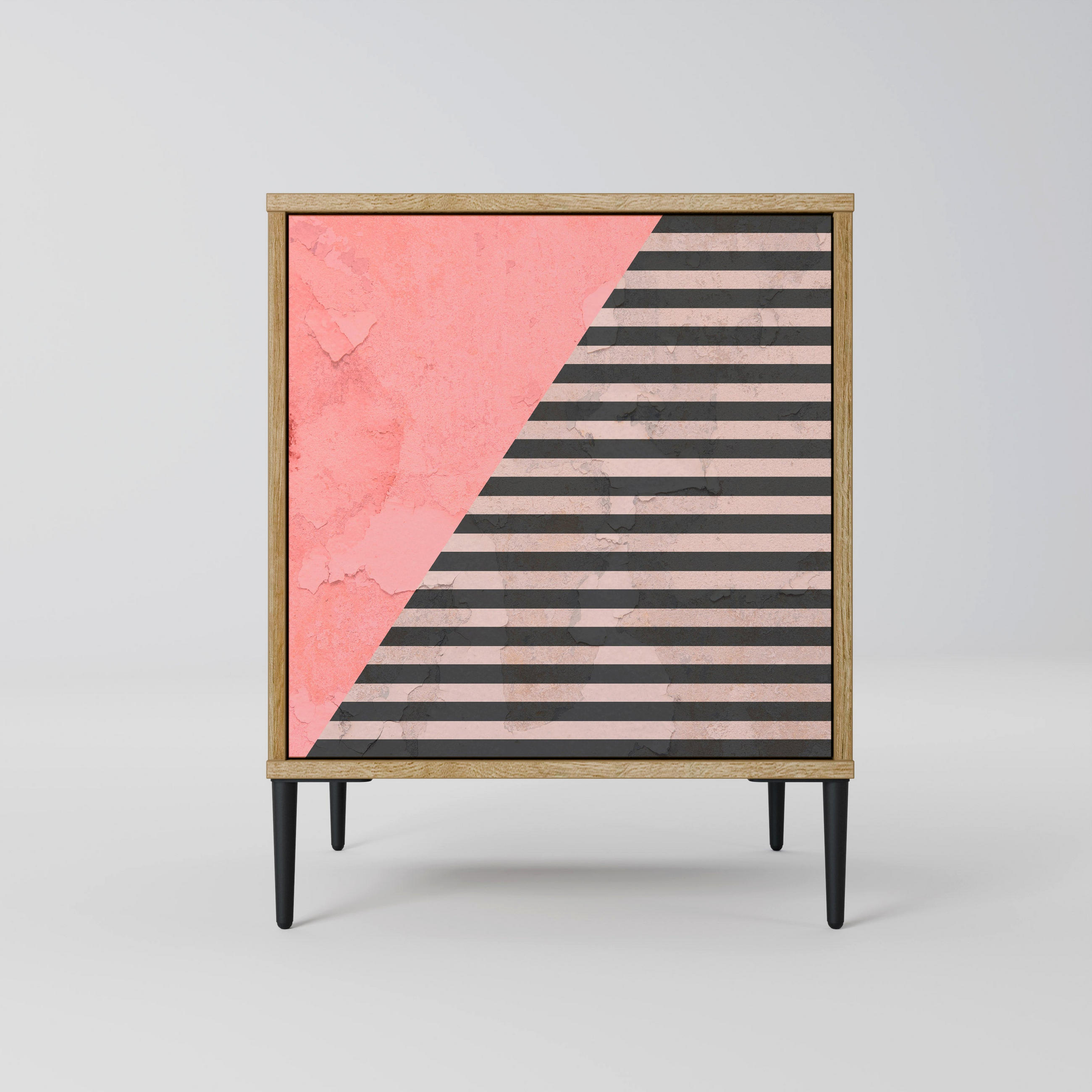 SIDEBOARD GLAMOROUS STRIPE, Eichefarben, 57,5x42x72,5 cm, Schwarze Metallfüße - Eichefarben/Multicolor, Holzwerkstoff/Metall (57.5/72.5/42cm) - SpaceRebels