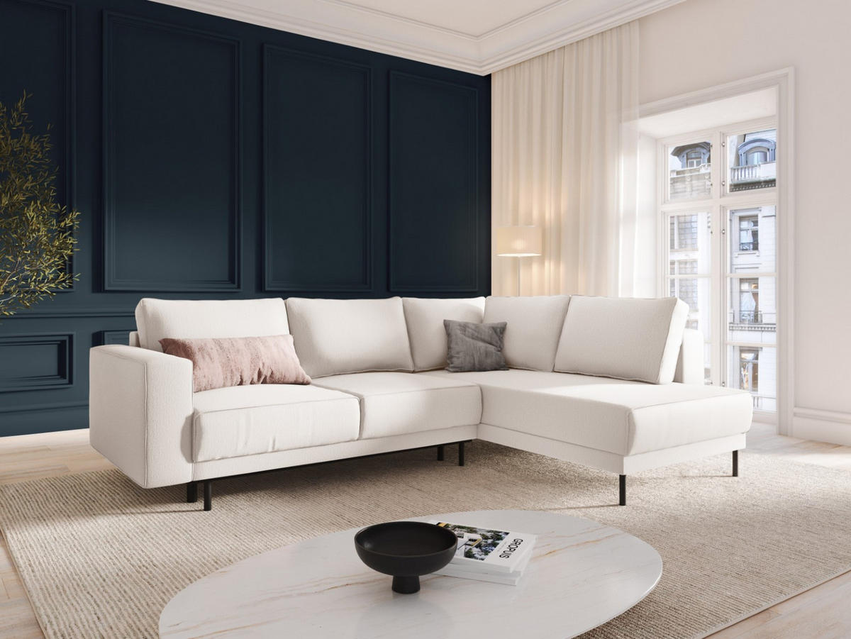 AUSKLAPPBARES-ECKSOFA rechts Caro aus strukturiertem Stoff leichtes beige 5 Sitzplätze - Beige, Textil (187/247cm) - Micadoni