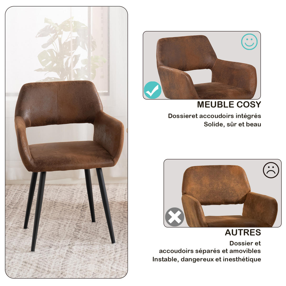 ARMLEHNSTUHL Vintage Braun - Braun, Textil (46/81/45cm) - Meubles Cosy