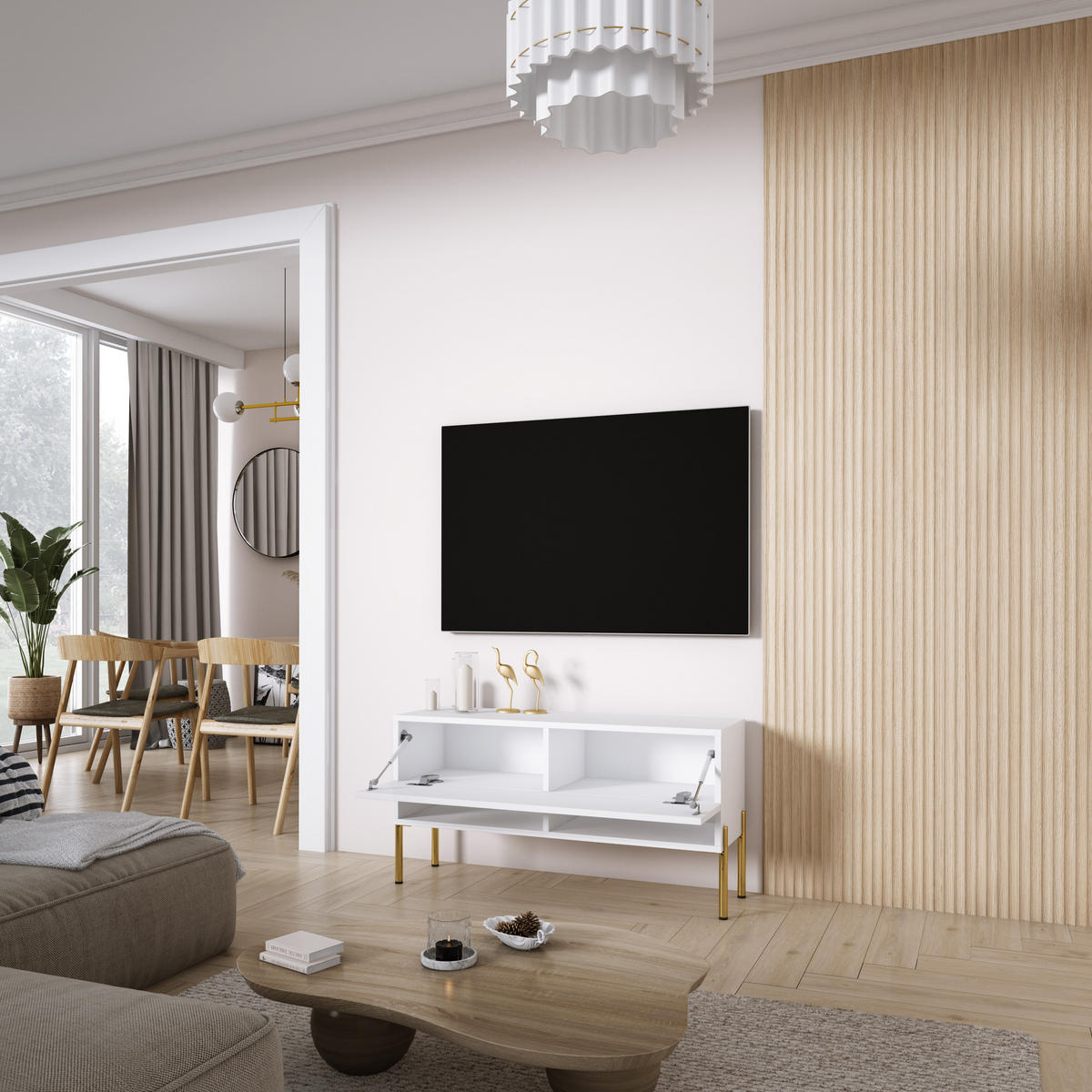 TV-LOWBOARD 100 cm Mattweiß, gerade schwarze Beine, 100 × 32 × 52 cm - Weiß, Holzwerkstoff (100/52/32cm) - 3XE LIVING