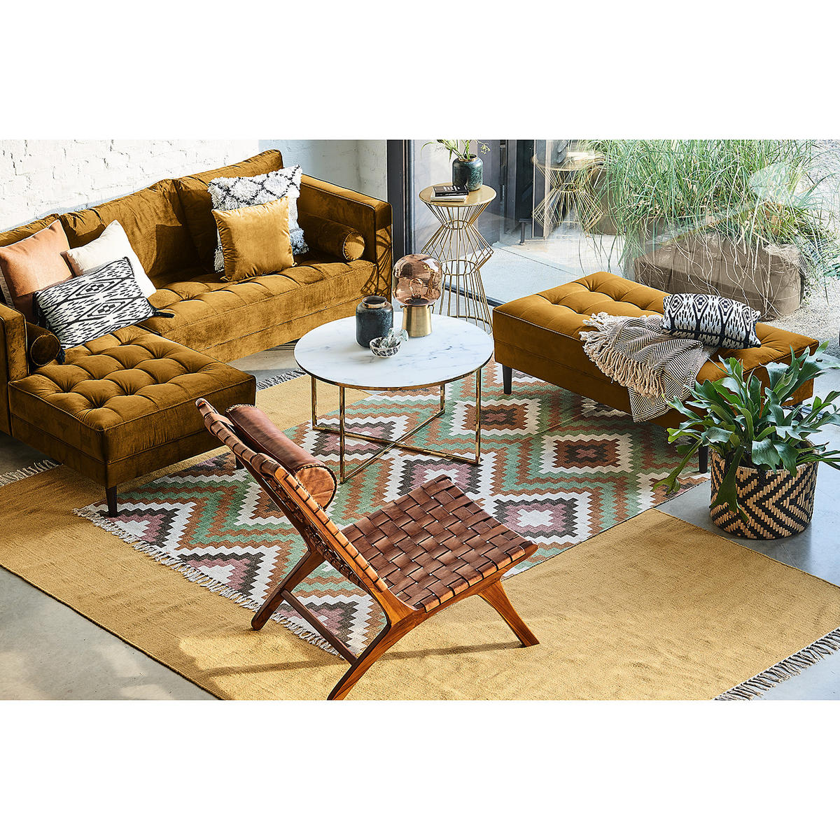 ECKSOFA - Samt - Dunkelbraun/Honig, Birkenholz/Textil (201/155cm) - home24