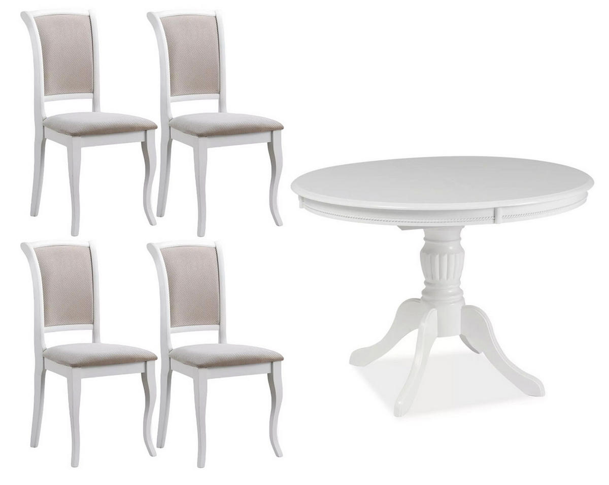 ESSZIMMER-SET Olivia 5-tlg Weiß / Beige - Beige/Weiß, Holz (286/96/106cm) - Feldmann-Wohnen