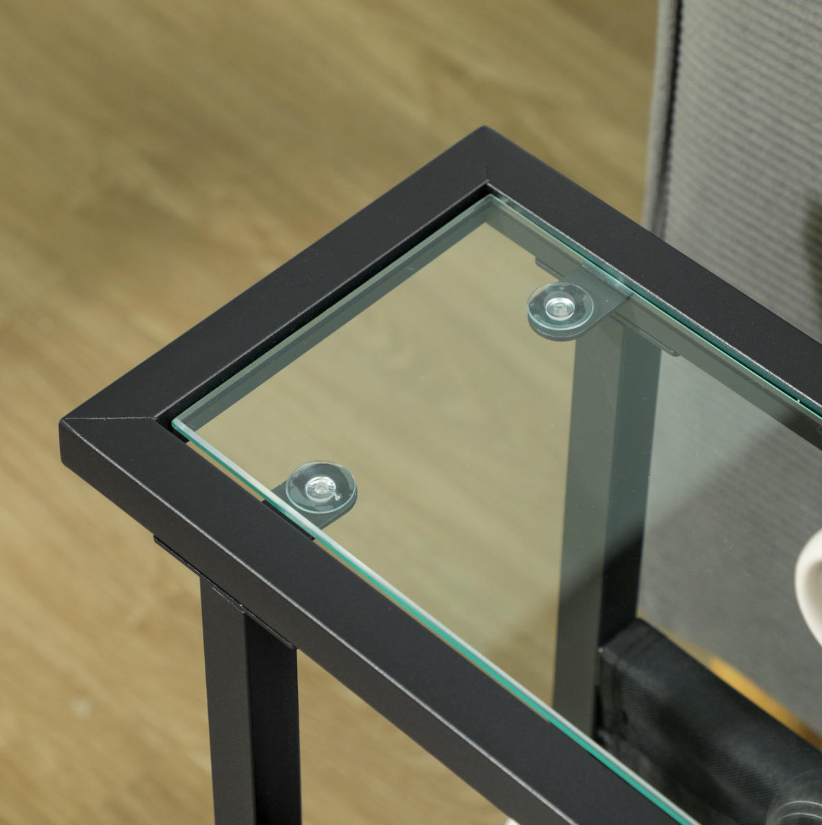 BEISTELLTISCH 40/18/55,5 cm mit Glasplatte und Stofftasche, platzsparend, Schwarz - Schwarz, Glas (40/18/55.5cm) - Redom