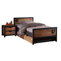 BETT mit Nachtkommode Kameko aus MDF+Massivholz Schwarz/Cognac - Cognac/Schwarz, Holzwerkstoff (90/200cm) - 58aufmkessel