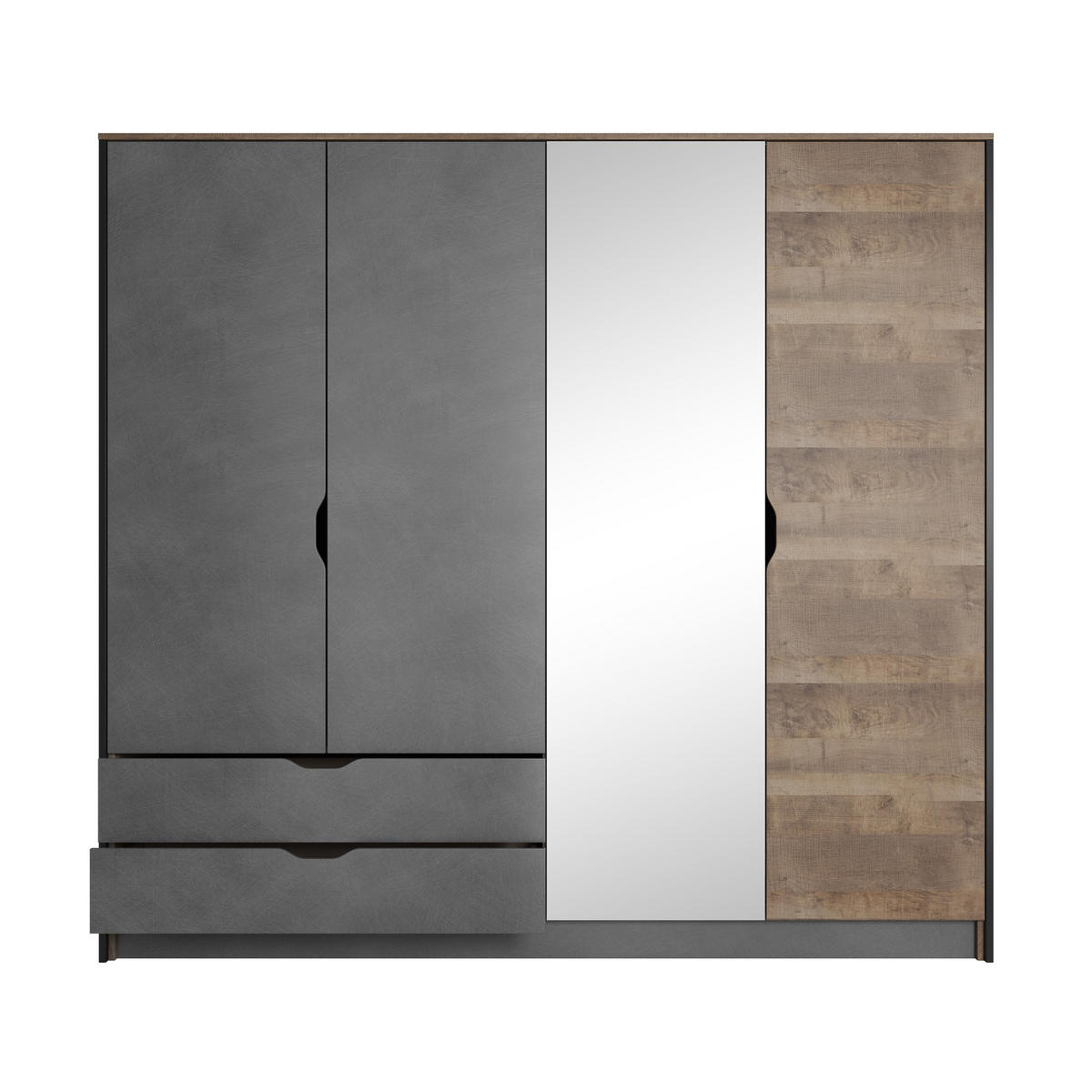 DREHTÜRENSCHRANK ARDENTE 220/204,4/56,2 cm 4-türig mit Spiegel Braun - Hellgrau/Braun, Holzwerkstoff (220/204.4/56.2cm) - MASSENO