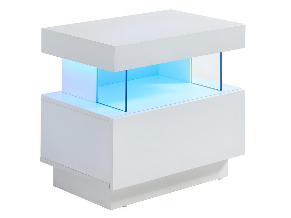 NACHTTISCH mit 1 Schublade & 1 Ablage + LEDs - MDF - Weiß lackiert - FABIO - Weiß, Holz (39/52/57cm) - Vente-Unique