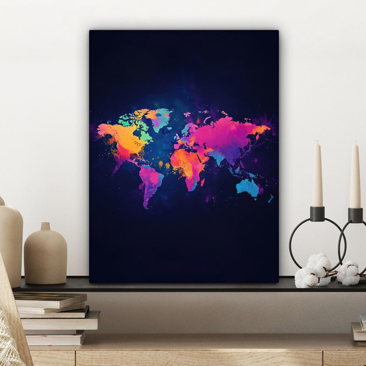 LEINWANDBILD Weltkarte - Bunt - Graffiti Room Decor 30x40 cm - Multicolor, Textil (30/40cm) - MuchoWow