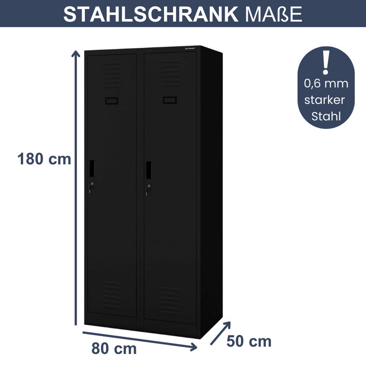 UMKLEIDESCHRANK Spind WIEN 2 Abteile 180x80x50cm Schwarz - Schwarz, Metall (80/180/50cm) - DELUKE
