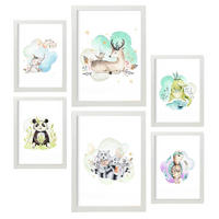 POSTER Set Mit 6 Tierfamilien Weißer Hintergrunddruck Mit Tierfamilienthemen Im Pastell Aquarell Stil Innenarchitektur A3 & A4 Weißer Rahmen - Weiß, Papier (29/3cm) - Nacnic