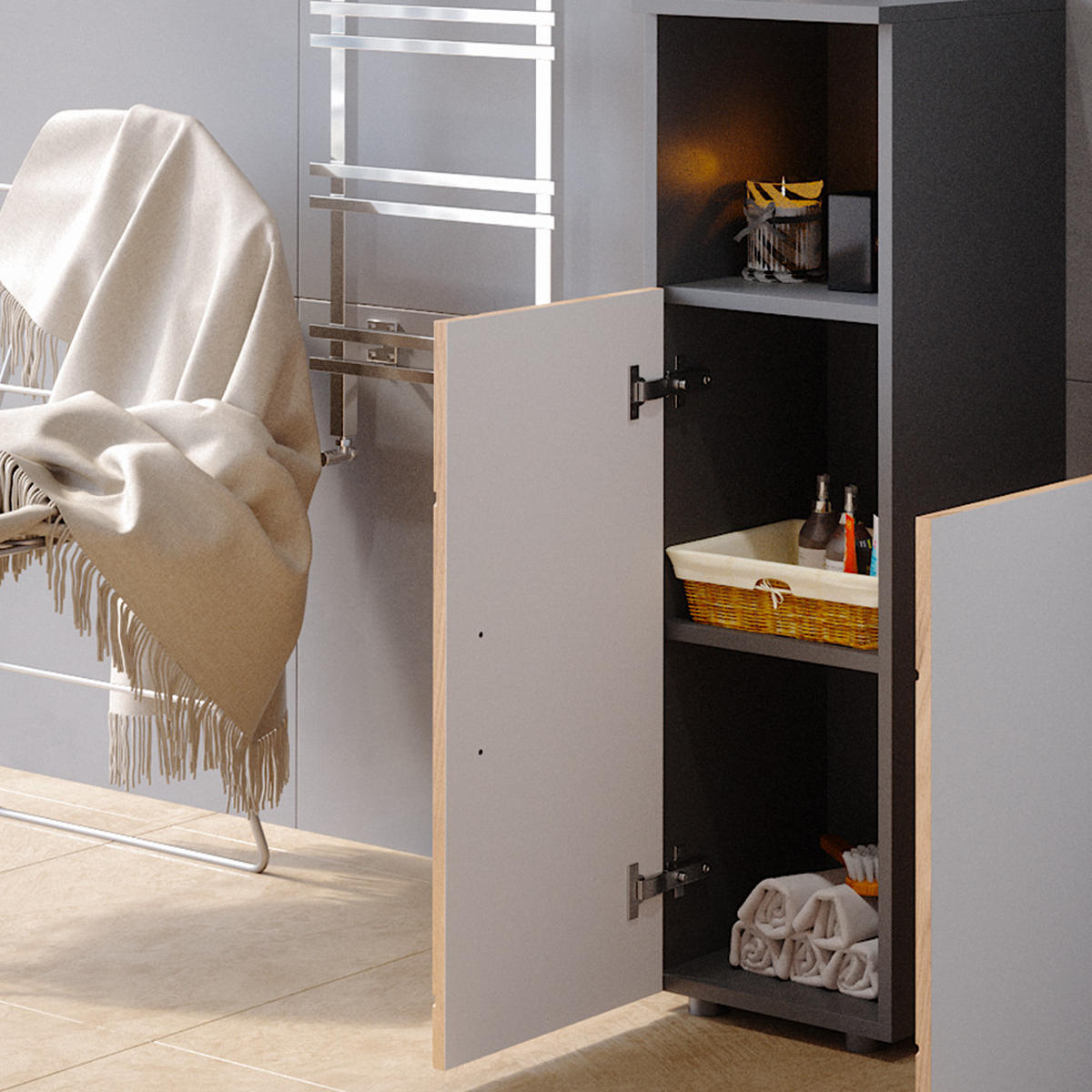 MIDISCHRANK Irma Goldkraft Eiche 30 x 95 cm - Anthrazit/Eiche Wotan, Holzwerkstoff (30/95/30cm) - Vicco