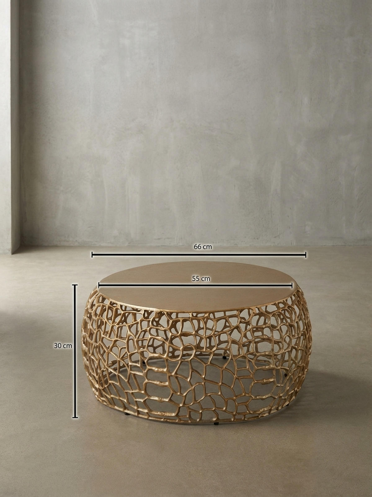 COUCHTISCH mit Aststruktur, lackiertes Aluminium, handgefertigt, Ablagefläche, Gold 66x66x30 cm - Goldfarben, Metall (66/66/30cm) - KADIMA DESIGN