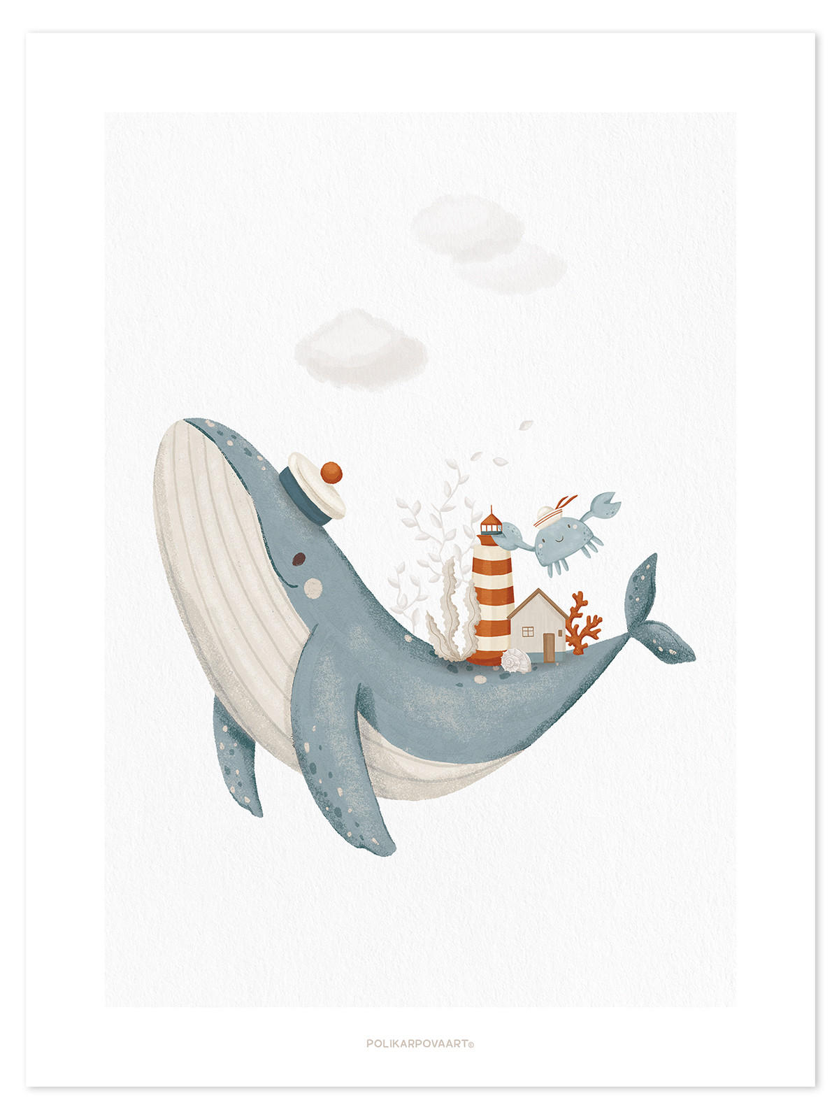 POSTER Lotan hübscher Wal 30 x 40 cm, blau/grau - Blau/Beige, Papier (30/1/40cm) - Lilipinso