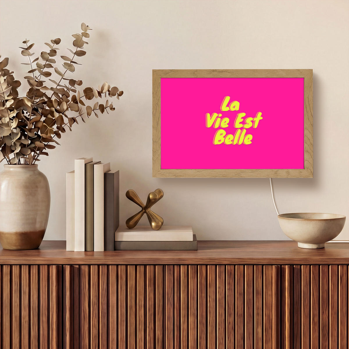NÁSTĚNNÁ LAMPA Citace - Retro - Pink 30x20 cm - růžová, kompozitní dřevo (30/20/8cm) - OnlyWow