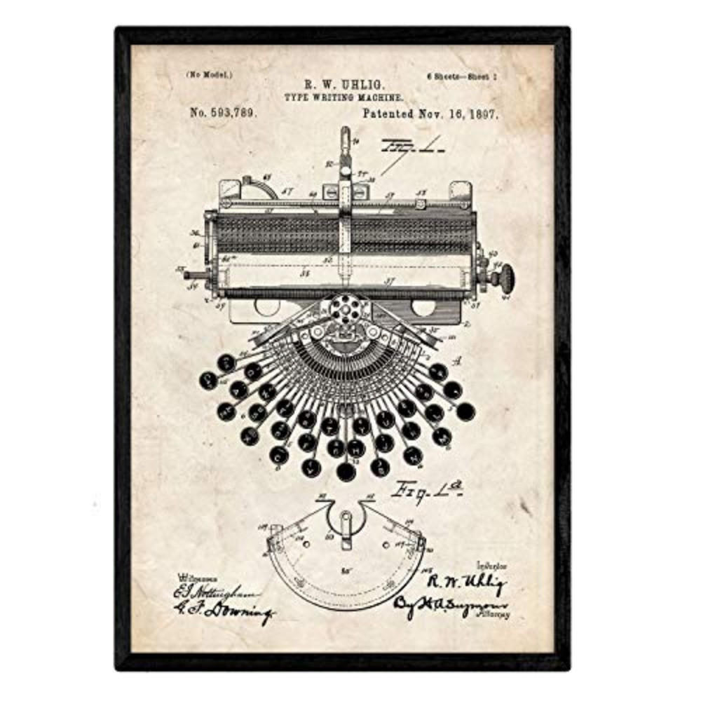 POSTER Schreibmaschine Patent A3 Rahmenlos - Klar, Papier (29.7/5/42cm) - Nacnic