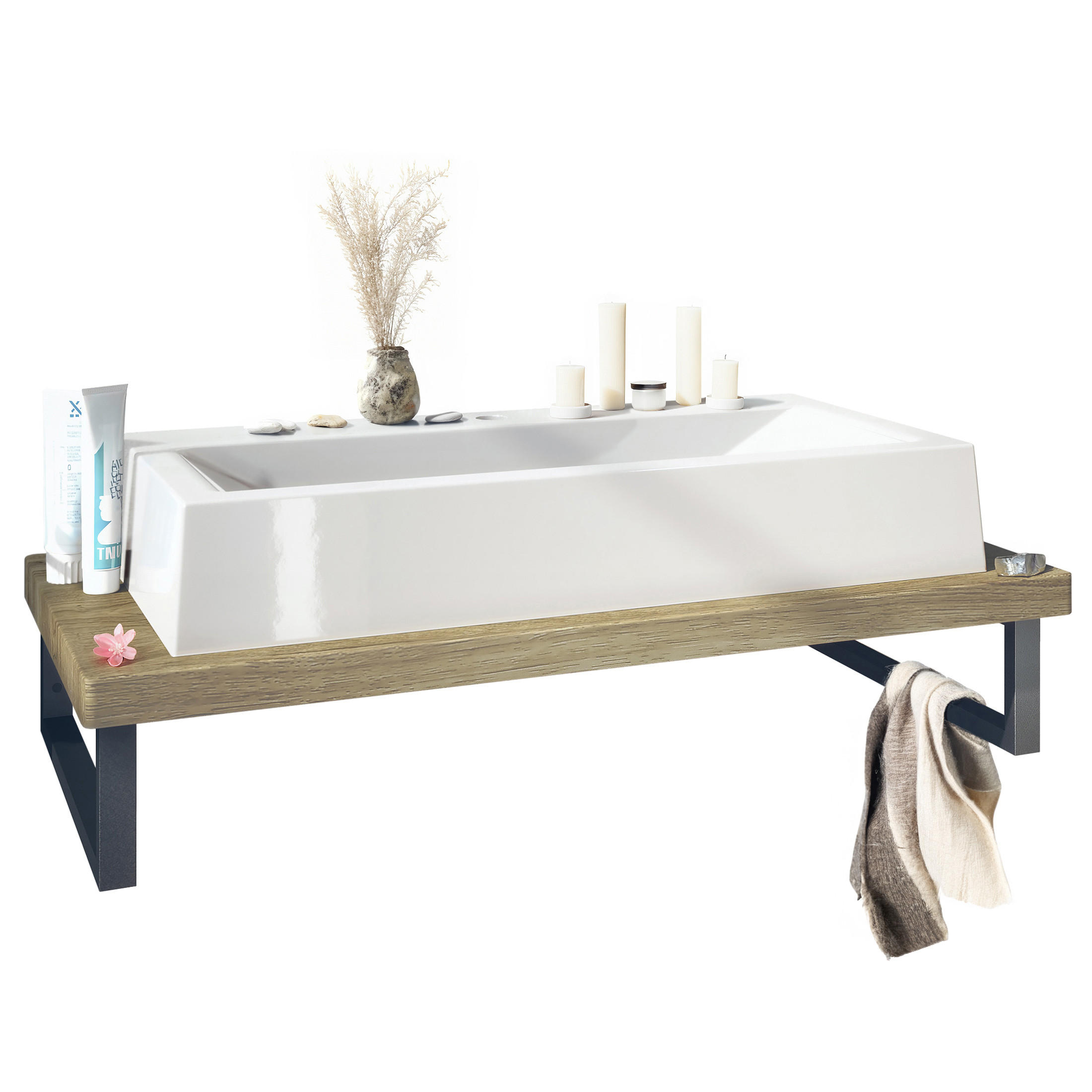 Vladon Waschbeckenunterschrank Alteiche 95x31.4x51 cm