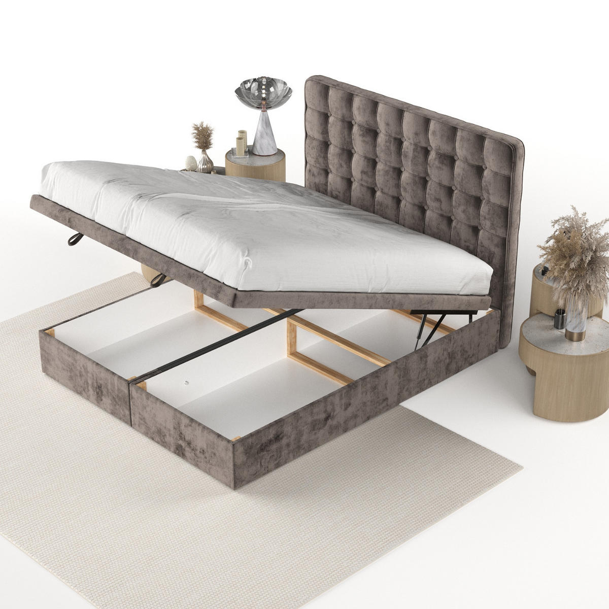 POLSTERBETT Celestia mit Stauraum 120/200 cm Braun im Lotta Stoff - Schwarz/Braun, Holz/Holzwerkstoff (120/200cm) - AltaBeds