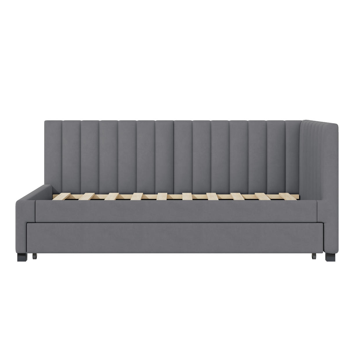 POLSTERBETT aus Samtstoff 90x200 cm Grau mit Ausziehbett, Lattenrost und gepolstertem Kopfteil - Grau, Textil (90/200cm) - Modfu