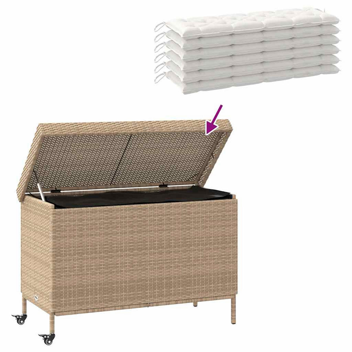 GARTENTRUHE Mit Rollen Beige 110/55/73 Cm Poly Rattan - Beige, Kunststoff (55/73/110cm) - vidaXL