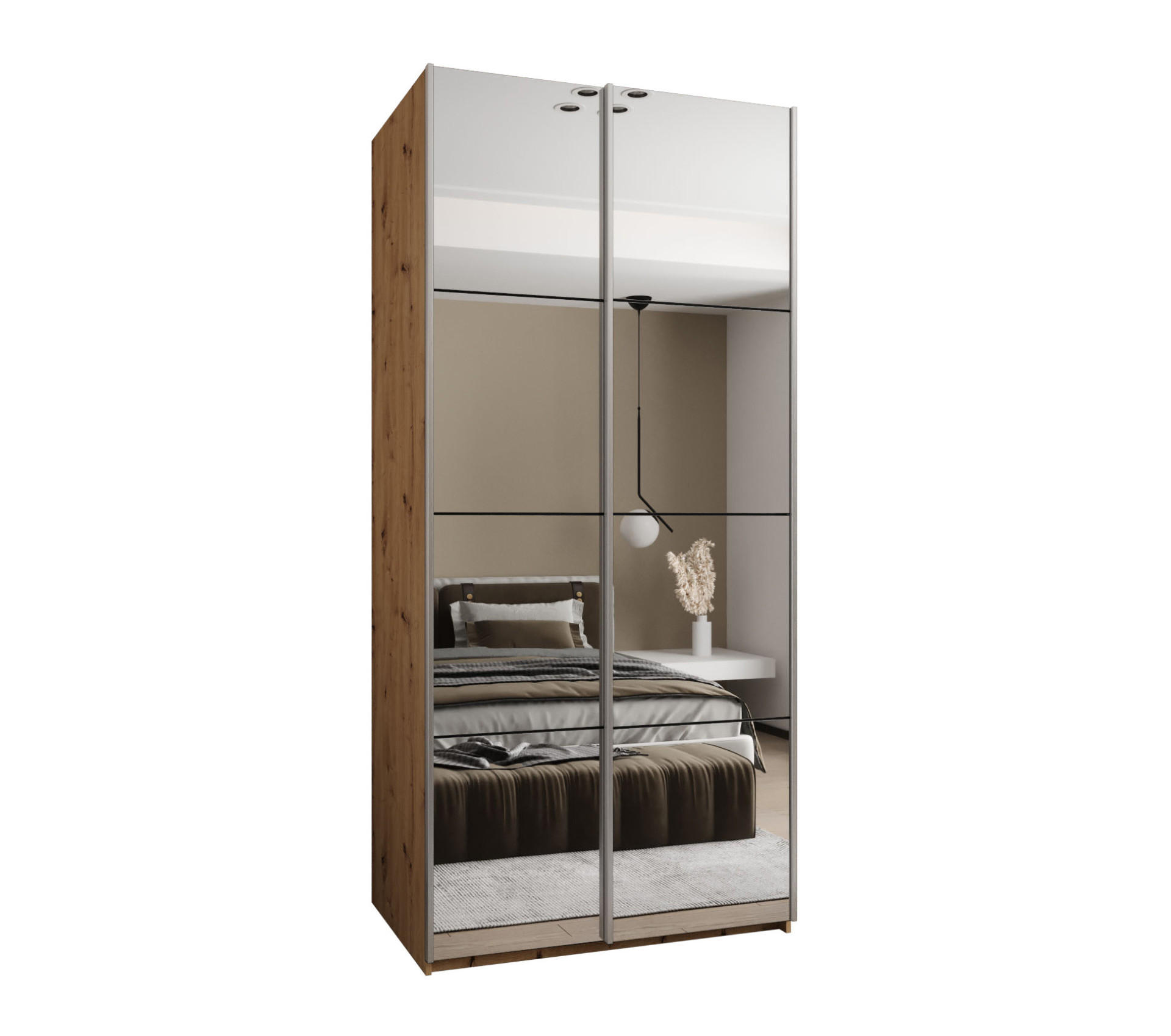 Abiks Möbel SCHWEBETÜRENSCHRANK Eiche Artisan, Schwarz, Silber 100cm × 64cm × 245cm