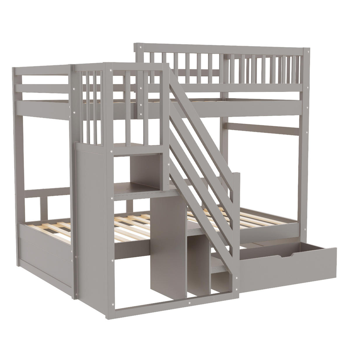 ETAGENBETT 90x200 cm in Grau mit Stauraum und Sicherheitsleiter - Grau, Holz (90/200cm) - OKMYHOME