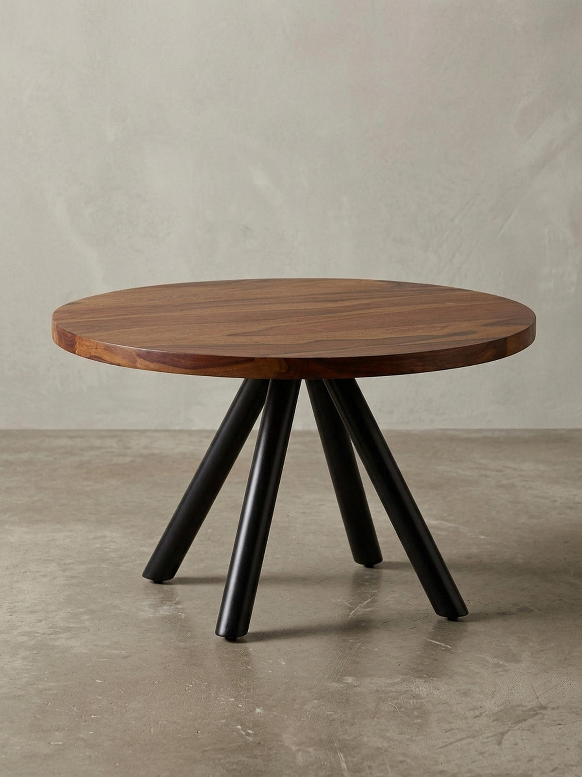 COUCHTISCH rund aus Massivholz und Metall, Handgefertigt - Schwarz/Braun, Holz/Metall (60/60/35cm) - KADIMA DESIGN