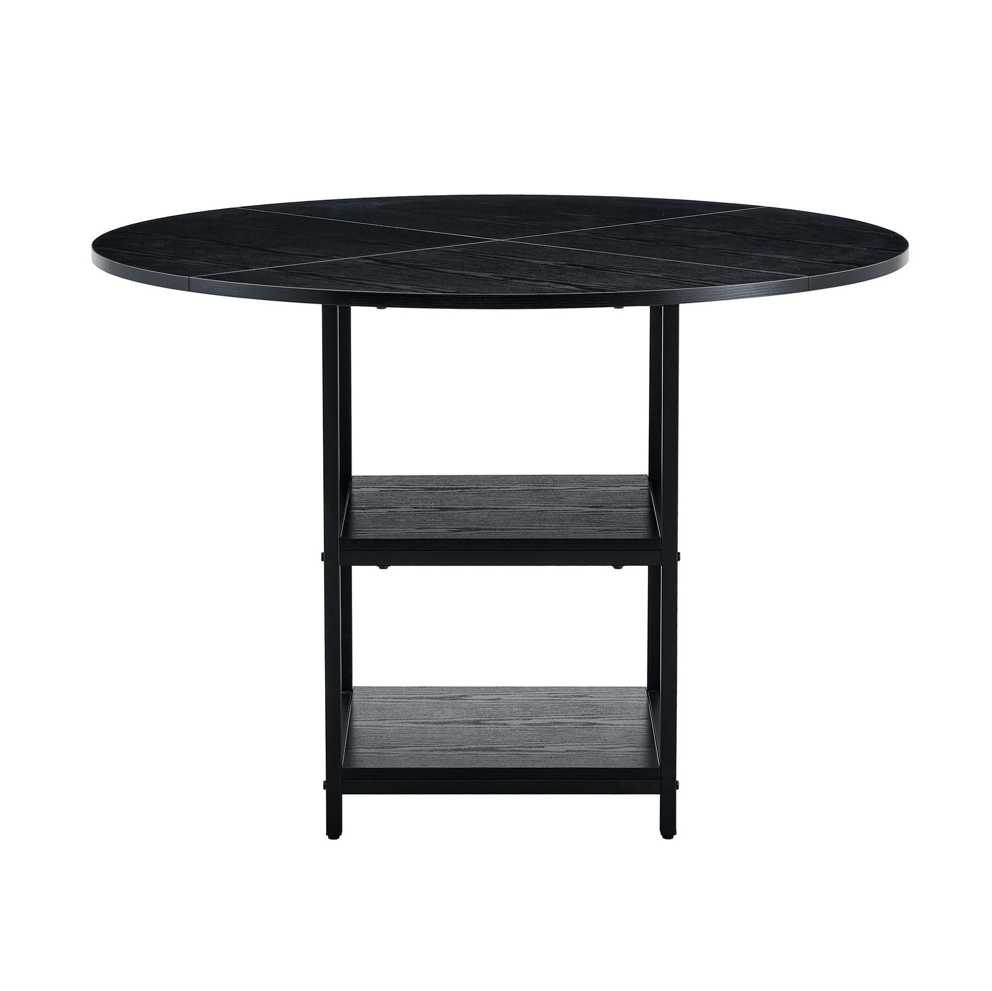 ESSTISCH rund 107/75 cm in Schwarz mit 2 Ablagen im Industrial Style - Schwarz, Holzwerkstoff (107/107/75cm) - Flora Grace