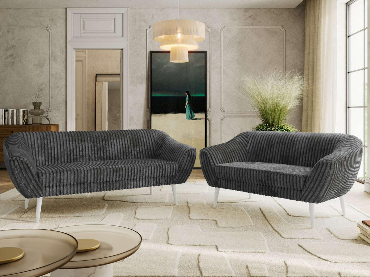 SEDACÍ SOUPRAVA 3+2 PIRS - Šedá Manšestr - Bílé nohy - šedá/bílá, kompozitní dřevo/textil (180/75/74cm) - MKS