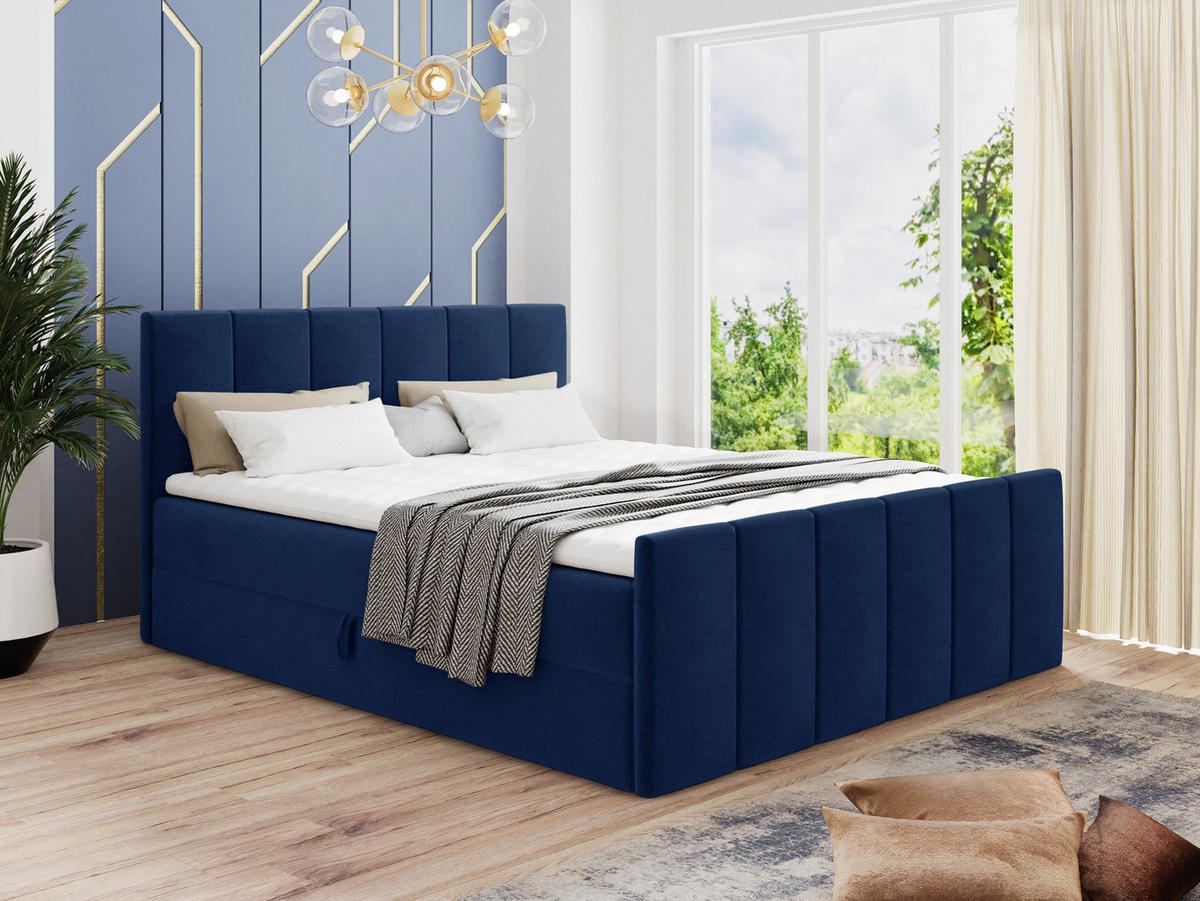 BOXBETT Star Lux - 180x200 - blau (Kronos 09, Velvet) - Blau/Schwarz, Holz/Holzwerkstoff (180/200cm) - Sofnet