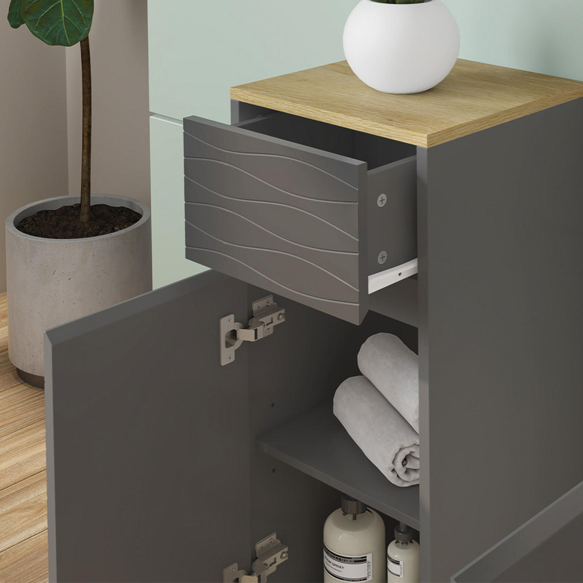 BADMÖBEL-SET Livia Anthrazit/Eiche 3 Teile, mit Midischrank - Eichefarben/Anthrazit, Holzwerkstoff (60/60/30cm) - Vicco