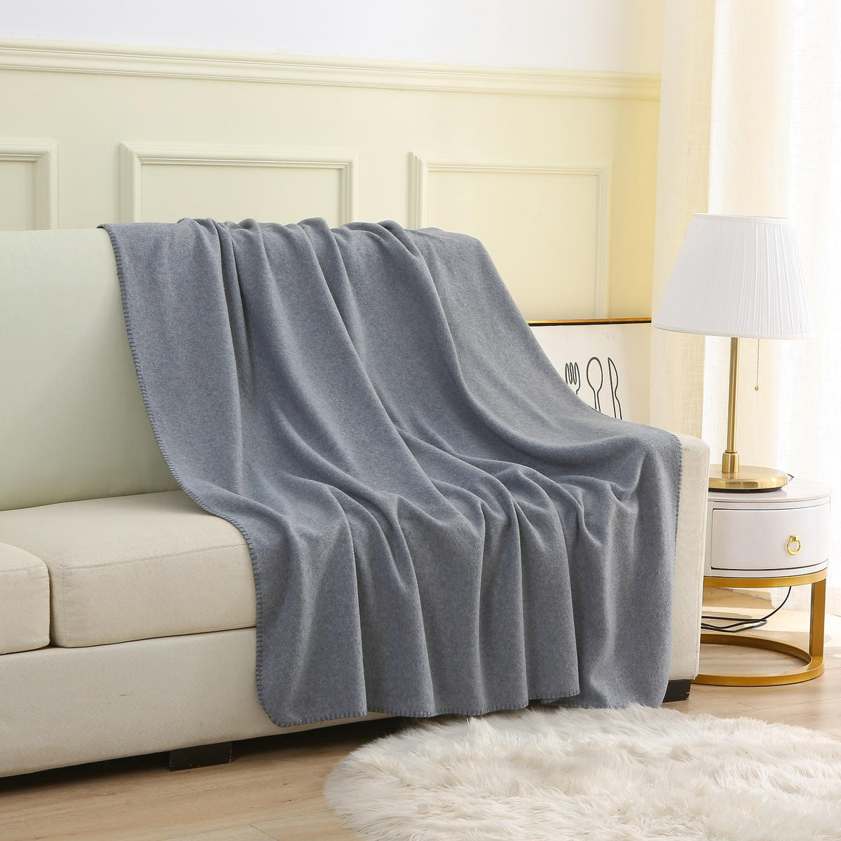 FLEECEDECKE eco-line grau meliert 130/160 cm Ketteleinfassung Anti-Pilling - Grau, Textil (130/160cm) - wometo
