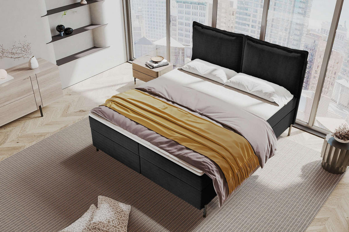 BOXSPRINGBETT VERO Cordstoff Schwarz 160/200 cm - Schwarz, Holzwerkstoff/Textil (160/200cm) - 99rooms