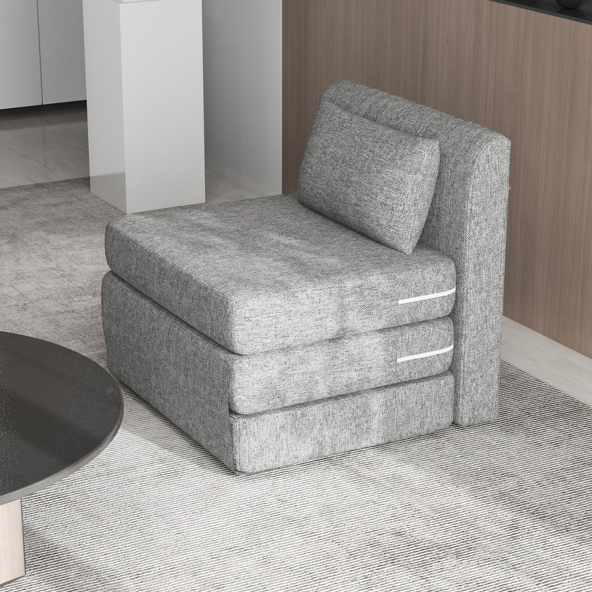 BODENSESSEL 2-in-1 Klappbar Schlafsofa mit Kordoptik für Wohnzimmer, Grau - Grau, Textil/Metall (75/74/80cm) - HOMCOM