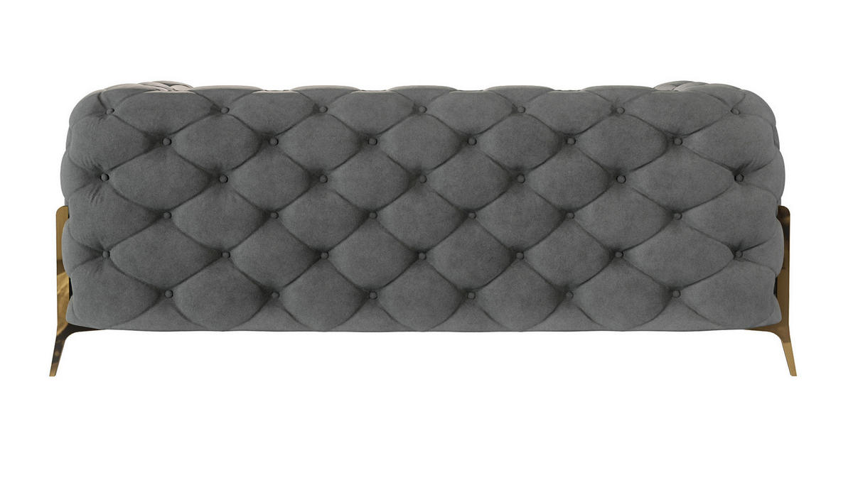 CHESTERFIELD-SOFA 2-Sitzer Lexi Grau Samt - Goldfarben/Grau, Holz/Textil (185/75/100cm) - S-Style Möbel