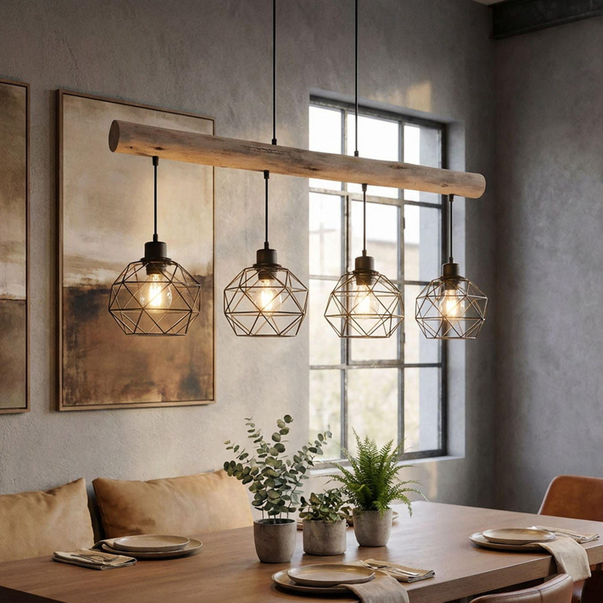 HÄNGELEUCHTE Holz Braun Metall - Braun, Holz (85/18/120cm) - Globo Lighting