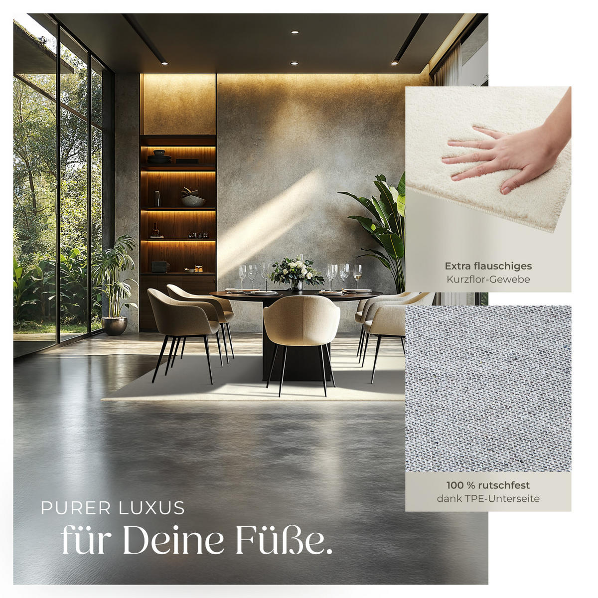 KURZFLORTEPPICH Soft Zone,rutschfeste Unterseite,creme - Creme, Kunststoff (200/140cm) - tectake