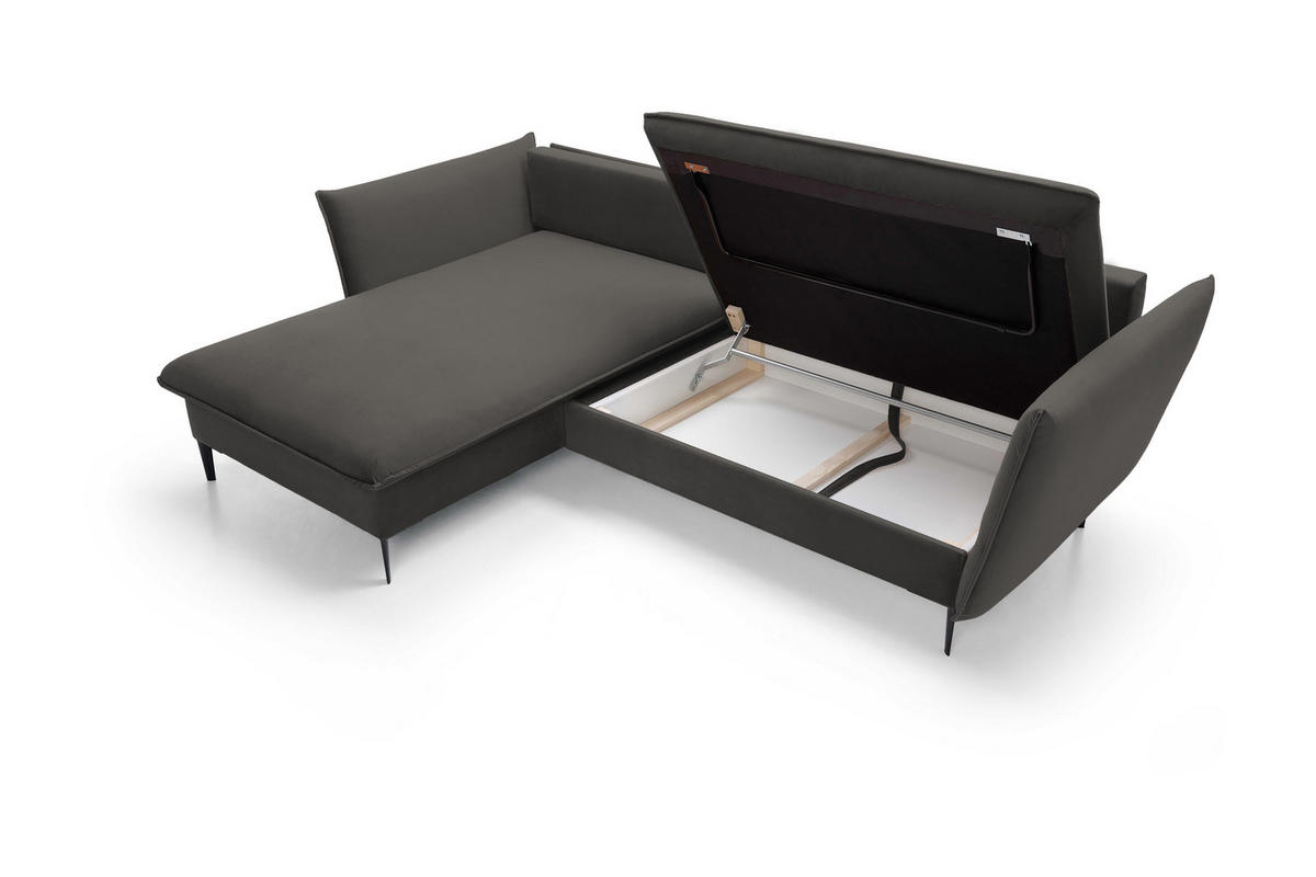 ECKSOFA GLOSS mit Schlaffunktion, Ottomane & goldenen Füßen – Samtsofa im GLOSSour-Stil mit Zierkissen, 258x167x91cm, Linke, SCHWARZ - Schwarz, Holz/Textil (167/258cm) - DomoHome