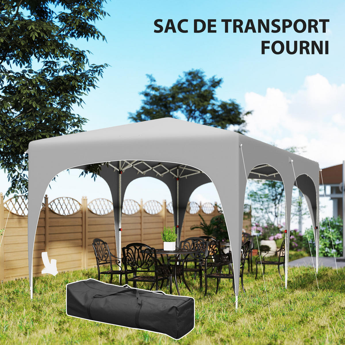 PAVILLON DE-13993 Pop-up 3/6 m, höhenverstellbar, UPF50+ Hellgrau - Grau, Textil (300/270/597cm) - ComfortXL