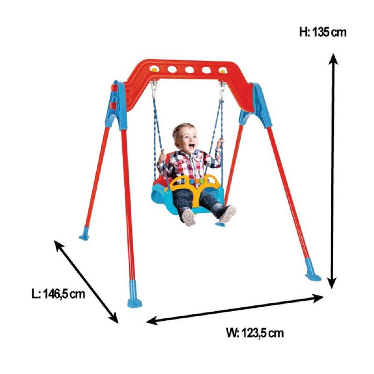 BABYSCHAUKEL Swing 07968 blau Metallrahmen, Rückenlehne, abnehmbarer Bügel, bis 100 kg, ab 12 Monate - Blau, Kunststoff (123/135/146cm) - Pilsan