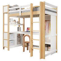 HOCHBETT 90/200 cm, Natur mit Schreibtisch, Regalen, Kleiderschrank, ohne Matratze - Weiß, Holz (90/200cm) - MIVRAY