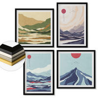 WANDBILDER 4er-Set - 50x50 cm & 40x60 cm Schwarzer Rahmen - Abstrakte Berglandschaften - Schwarz, Kunststoff (50/50cm) - ArtPrintCave