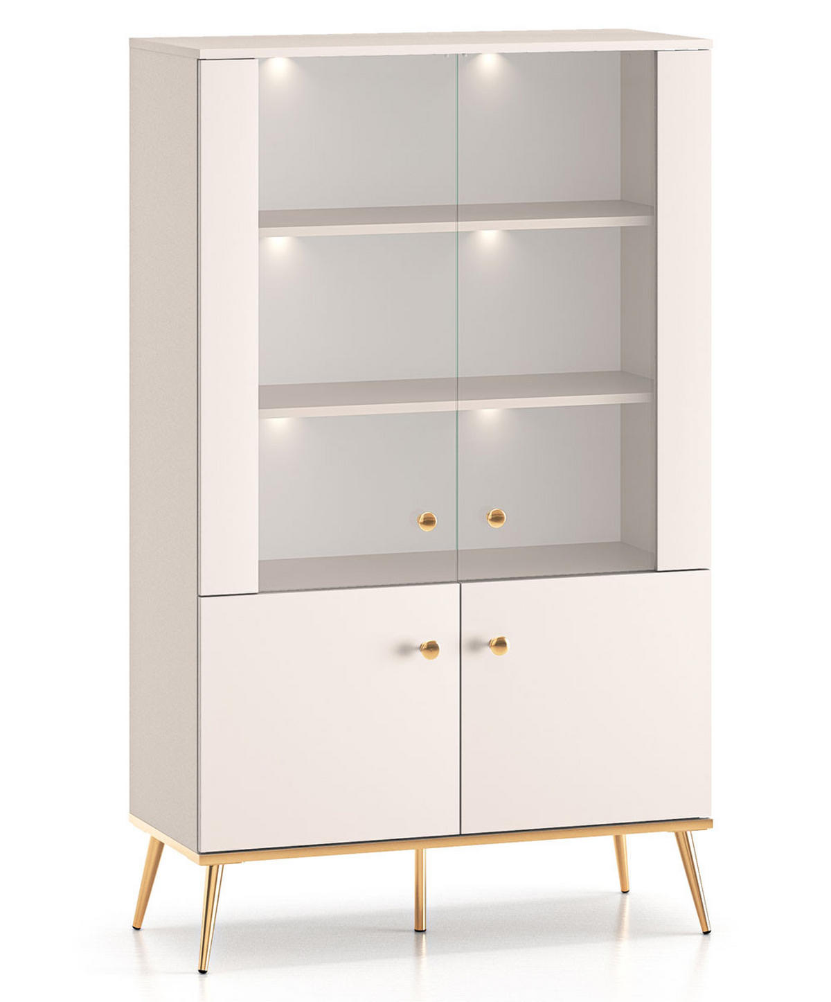 VITRINE Selgin Kaschmir / Gold 92 / 40 / 152cm mit Beleuchtung - Kaschmir/Goldfarben, Holz/Holzwerkstoff (92/40/152cm) - Feldmann-Wohnen