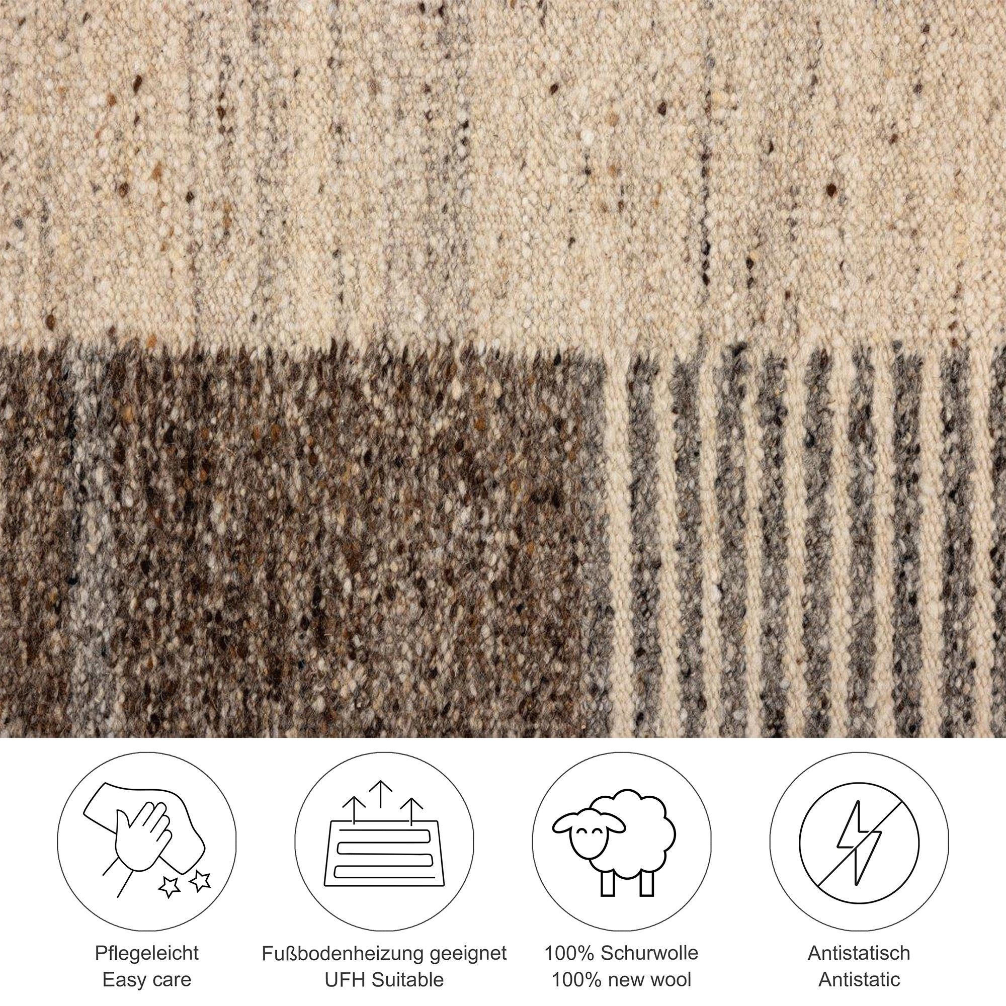 Thumbnail - Theko Handwebteppich, Beige, Textil, Gestreift, Rechteckig, 140x200 cm, für Fußbodenheizung geeignet, Teppiche & Böden, ...