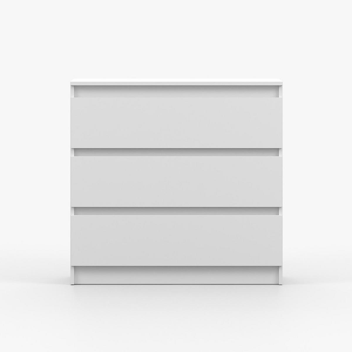 KOMMODE SOLO 3S, Schlafzimmer, Sideboard Anrichte 90 cm Weiß/Weiß, drei Schubladen, grifflos - Weiß, Holzwerkstoff (90/86/42cm) - imoebel24