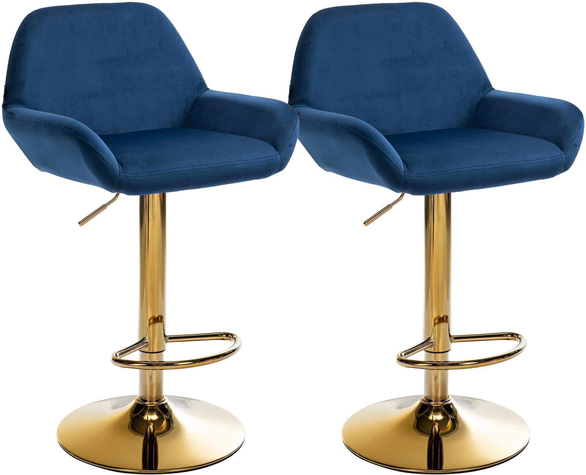BARHOCKER 2er Set Samt blau - Blau/Goldfarben, Textil/Metall (51/89/52cm) - CLP